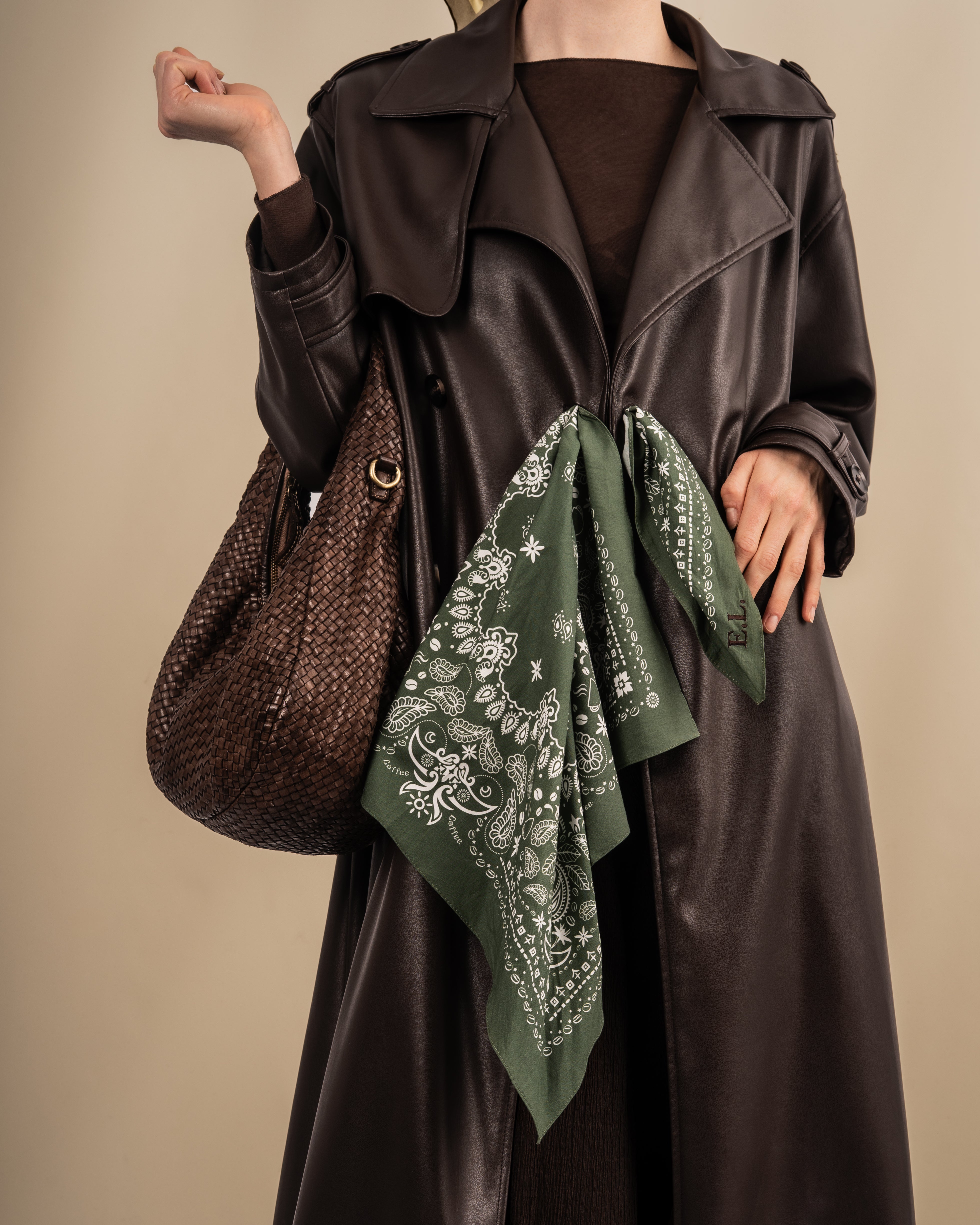 Cotton Scarve Green Paisley 65 cm x 65 cm