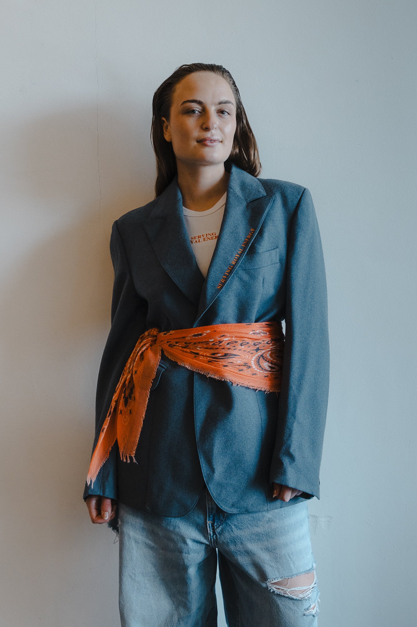 Serving royal energy blazer #19, size M, grey blue