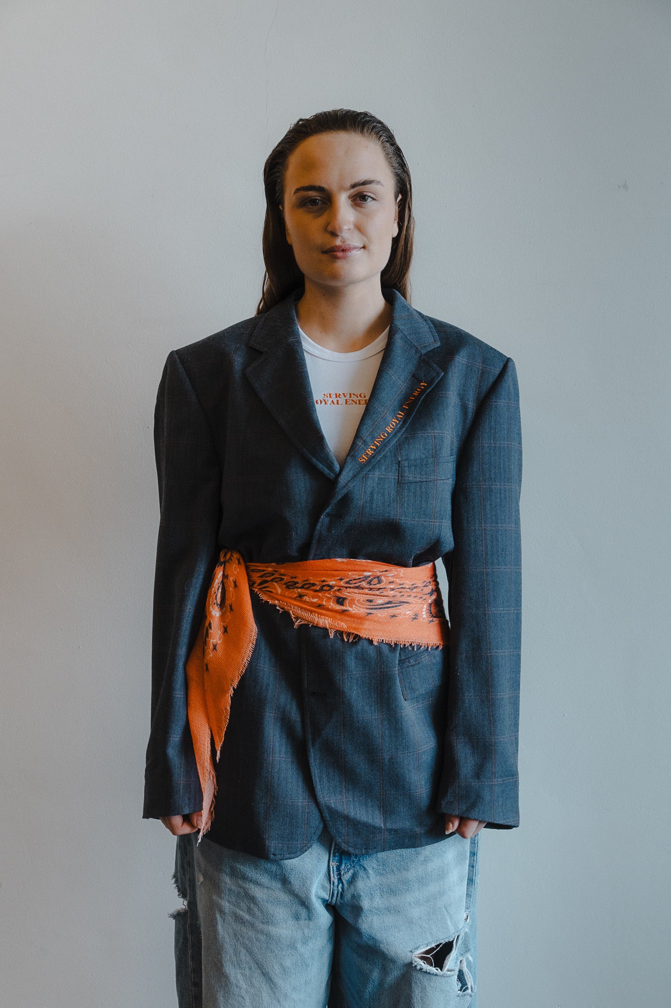 Serving royal energy blazer #2, size M, blue with orange stripe