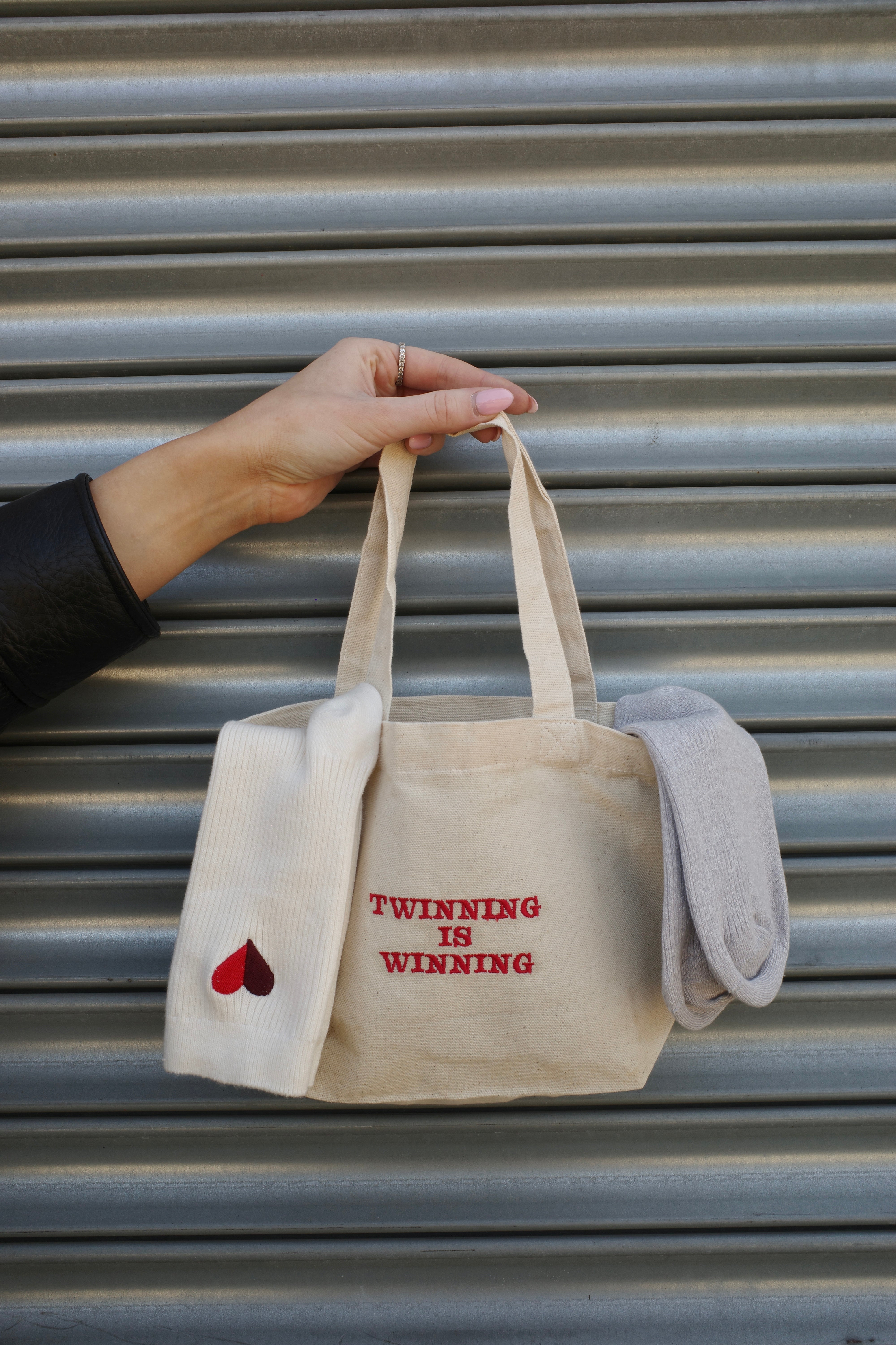 Twinning is winning socks with ❤︎⁠ embrodery