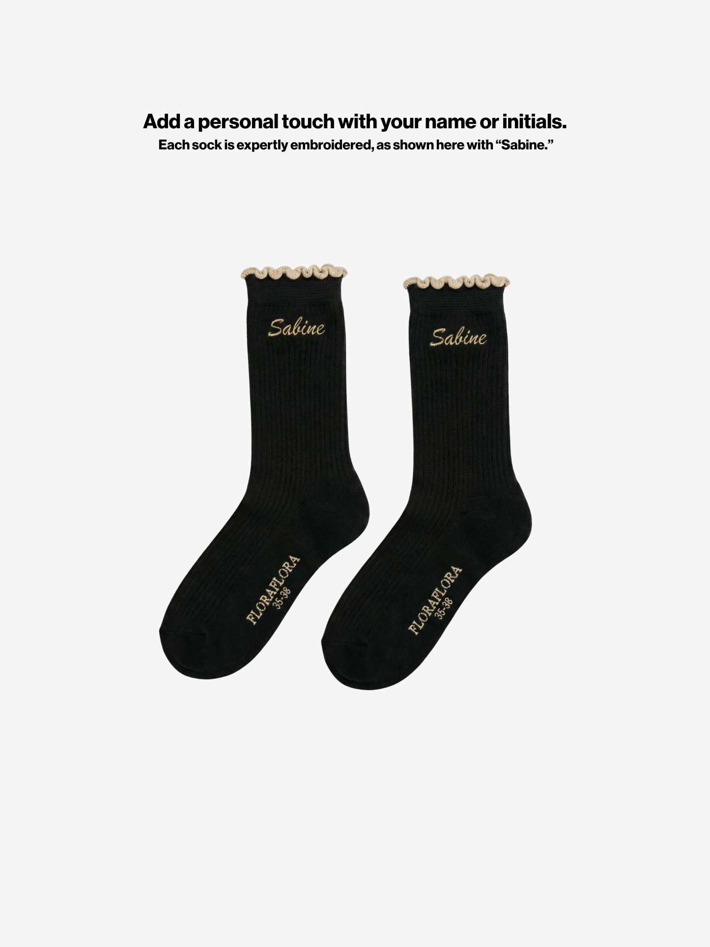 Customizable with a name |  Jolie Black Ruffle Sock Size 36-42