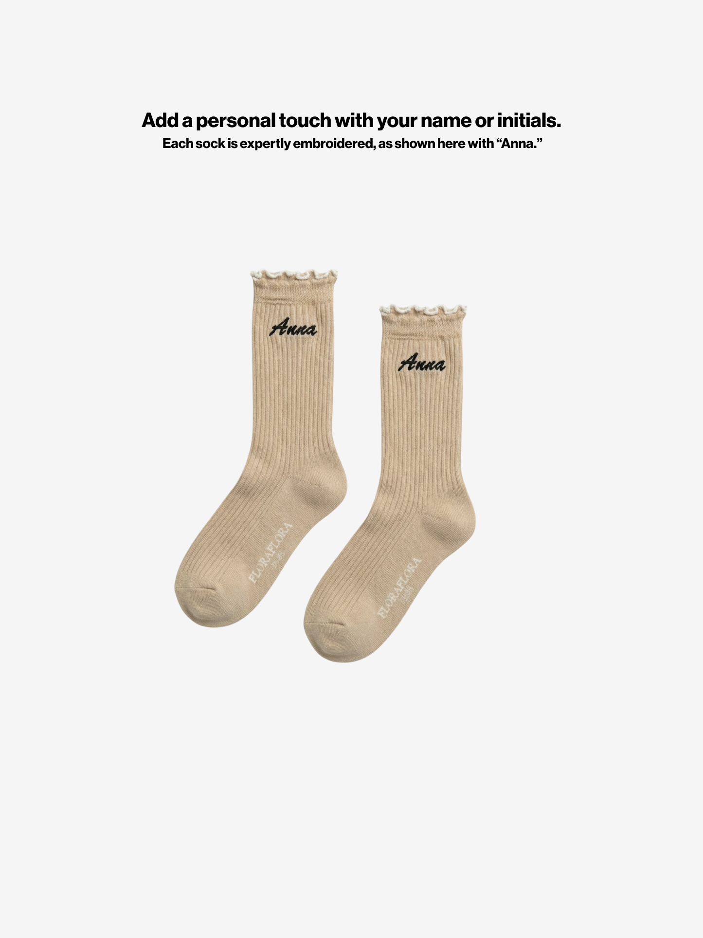 Customizable with a name |  Jolie Beige Ruffle Sock Size 36-42