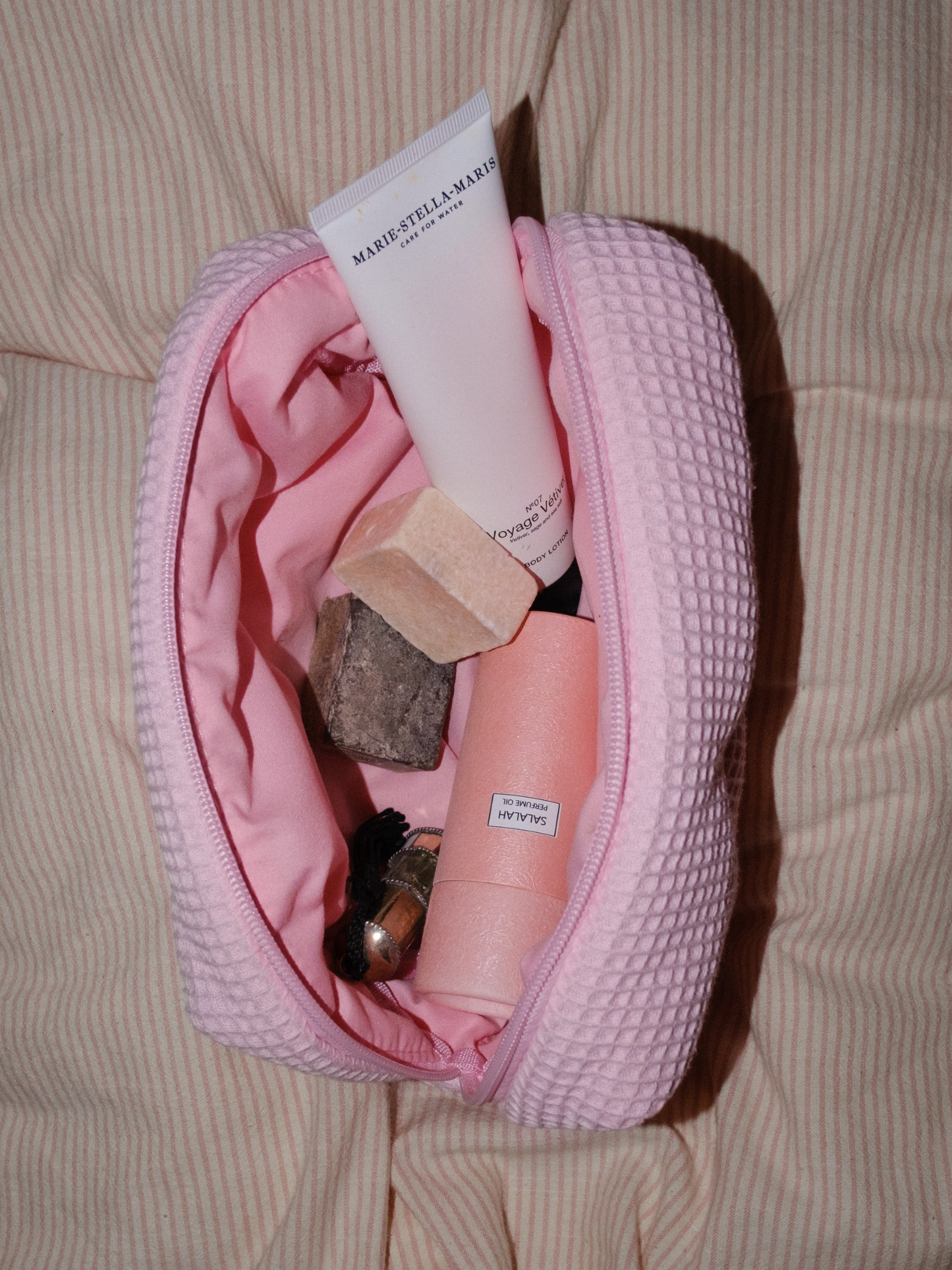 Custom pink Sarah waffle pouch with your name or initials